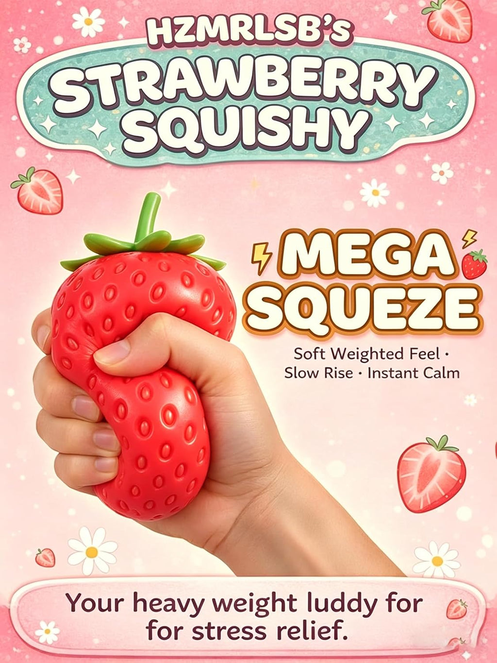 Giant Strawberry Squishy 5.9In, Slow Rising Stress Ball, Big Strawberry Squeeze Toy for Adults Kids, Soft Fruit Fidget Toy Anxiety Relief, Sensory Squishy Desk Decor (1Pcs)