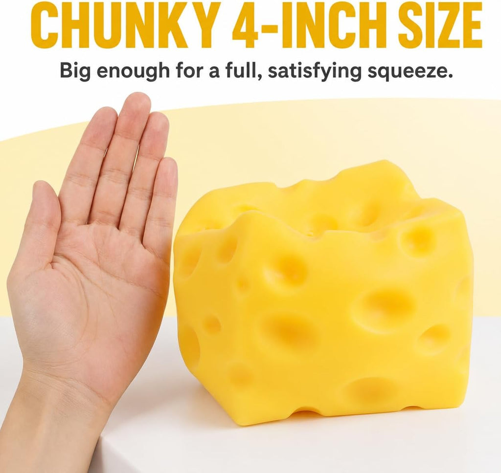 Cheese Squishy Toy, Approx. 4 Inch Large Slow-Rise Cheese Cube Squishy, Soft Squeezable Fidget Toy, Funny Stress Relief Desk Toy, Gift for Kids Teens Adults