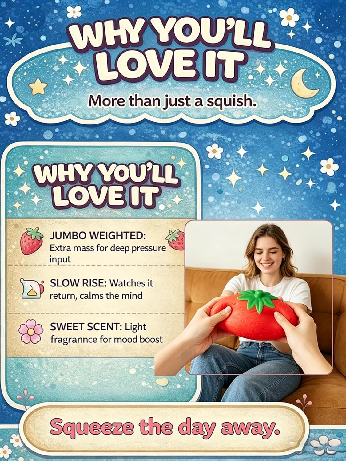 Giant Strawberry Squishy 5.9In, Slow Rising Stress Ball, Big Strawberry Squeeze Toy for Adults Kids, Soft Fruit Fidget Toy Anxiety Relief, Sensory Squishy Desk Decor (1Pcs)