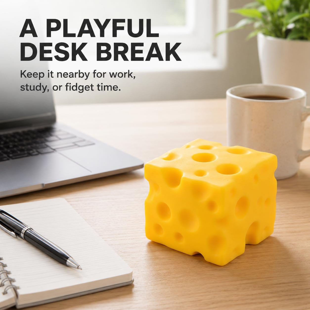 Cheese Squishy Toy, Approx. 4 Inch Large Slow-Rise Cheese Cube Squishy, Soft Squeezable Fidget Toy, Funny Stress Relief Desk Toy, Gift for Kids Teens Adults