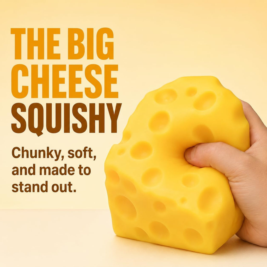 Cheese Squishy Toy, Approx. 4 Inch Large Slow-Rise Cheese Cube Squishy, Soft Squeezable Fidget Toy, Funny Stress Relief Desk Toy, Gift for Kids Teens Adults